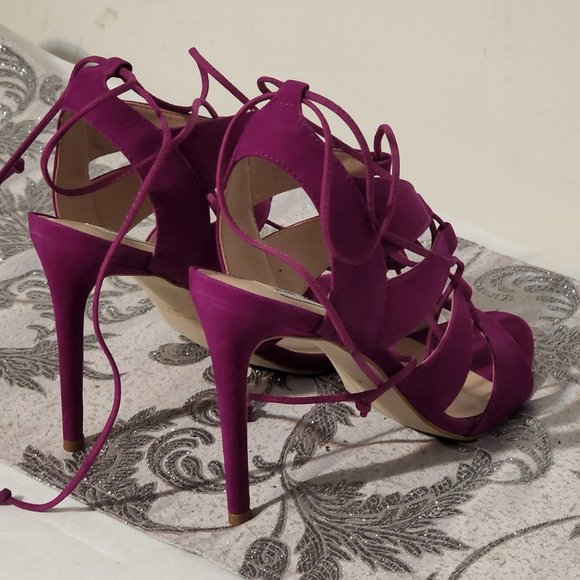 Steve Madden Sandalia Purple Nubuck Leather Lace-Up Heels - Picture 2 of 8